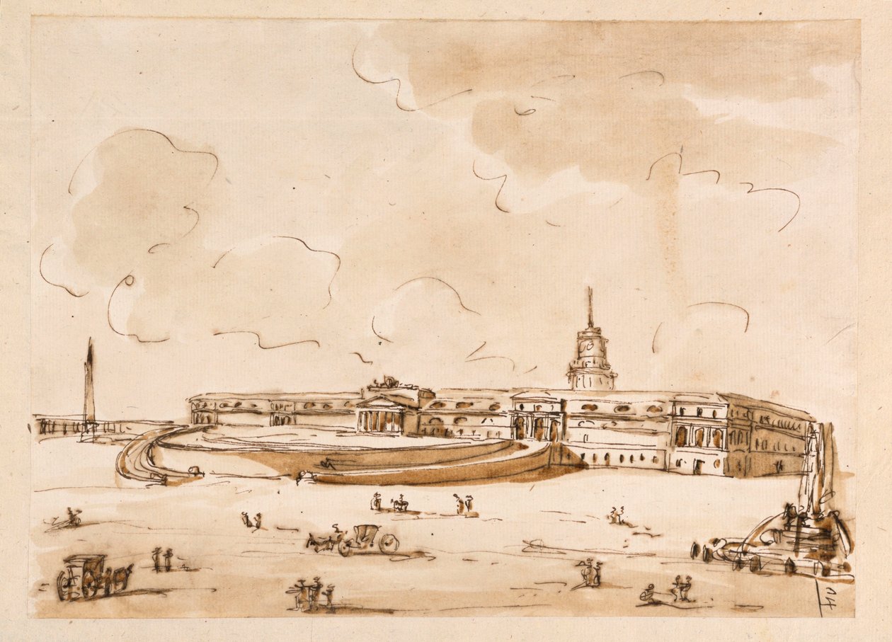 Tér palotával alkotó: Giuseppe Barberi