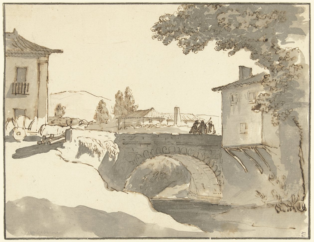 Falukép Alcobaçában, Portugáliában alkotó: Giuseppe Bernardino Bison (possibly)