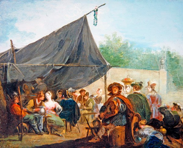 Táborozási jelenet ivófigurákkal (olaj, vászon) alkotó: Giuseppe Bernardino Bison