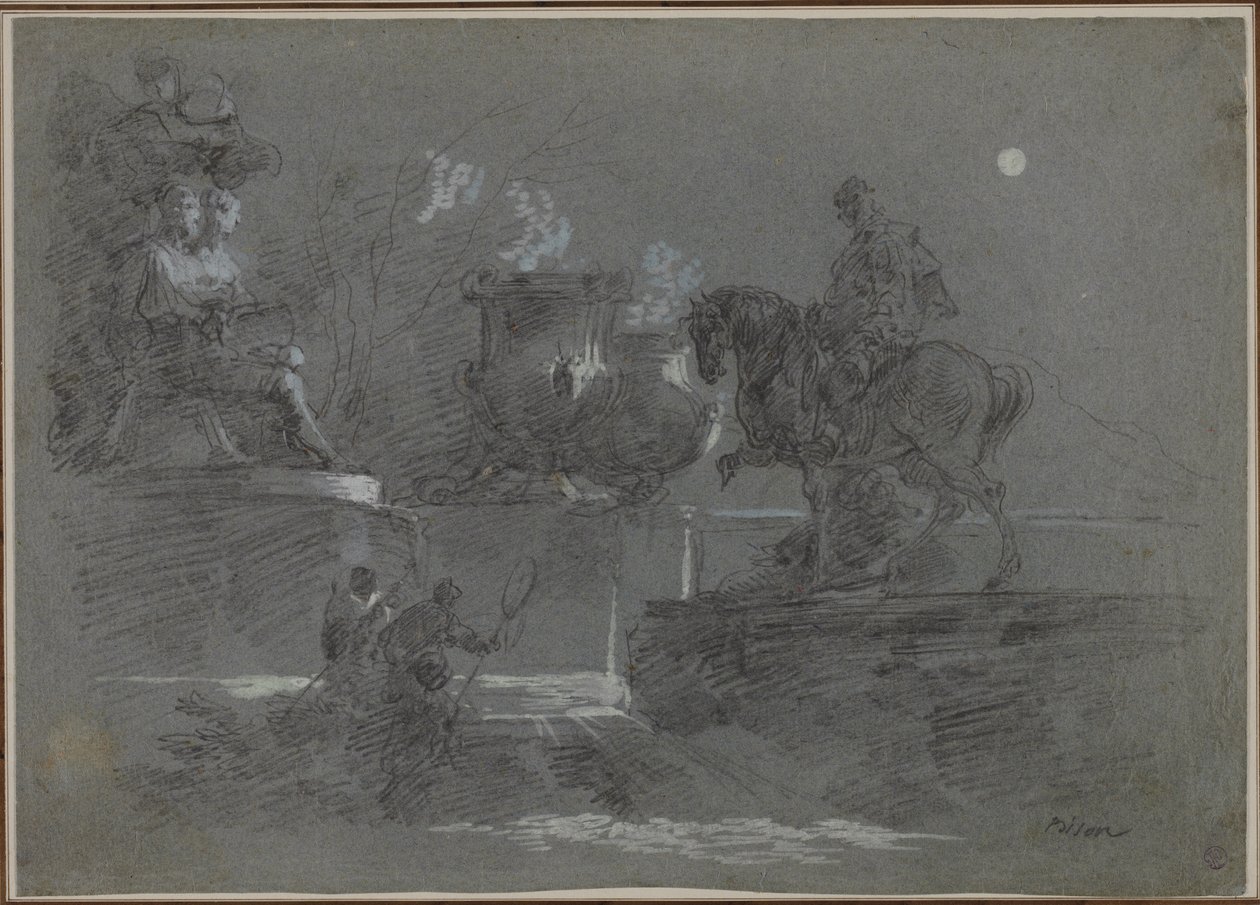 Monumentális szobor egy holdfényes parkban, c. 1842. alkotó: Giuseppe Bernardino Bison