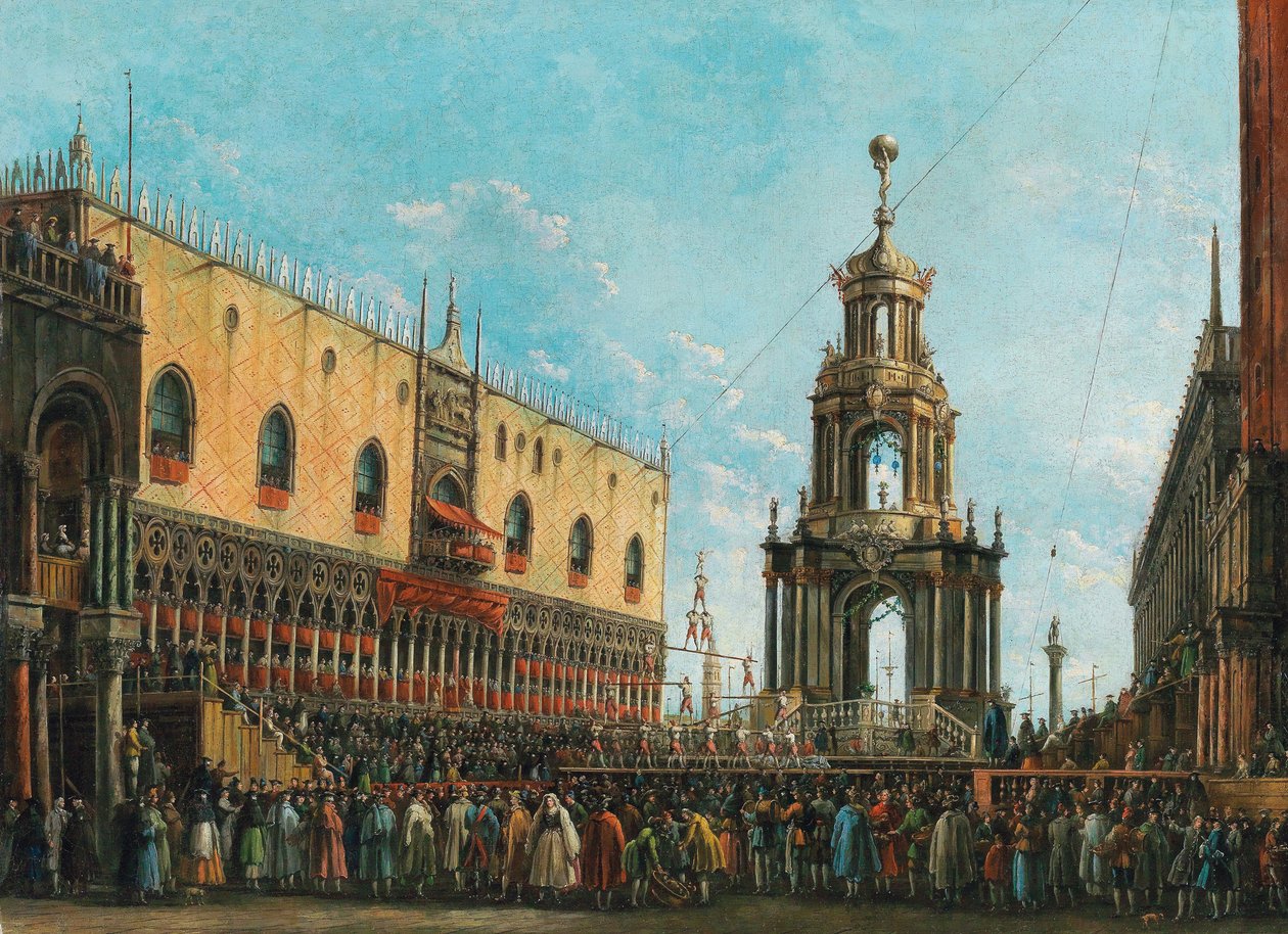 A Giovedì Grasso Fesztivál a velencei hercegi palota előtt, 1830-as évek. alkotó: Giuseppe Bernardino Bison