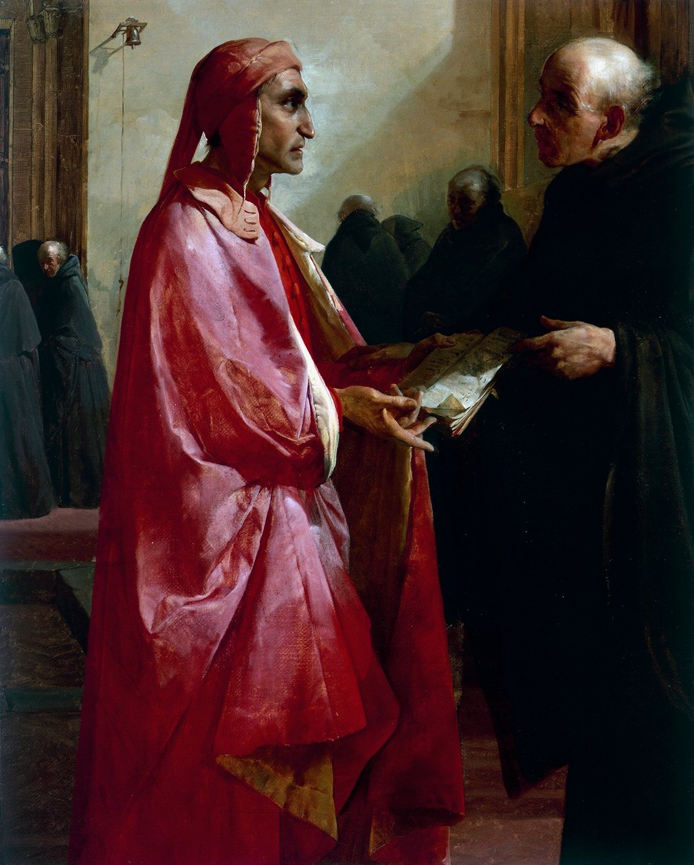 Találkozás Dante (1265-1321) és Fra Ilario között alkotó: Giuseppe Bertini