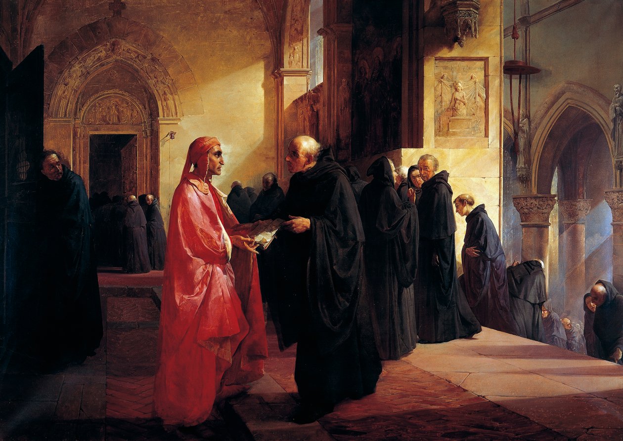 Találkozás Dante (1265-1321) és Fra Ilario között alkotó: Giuseppe Bertini