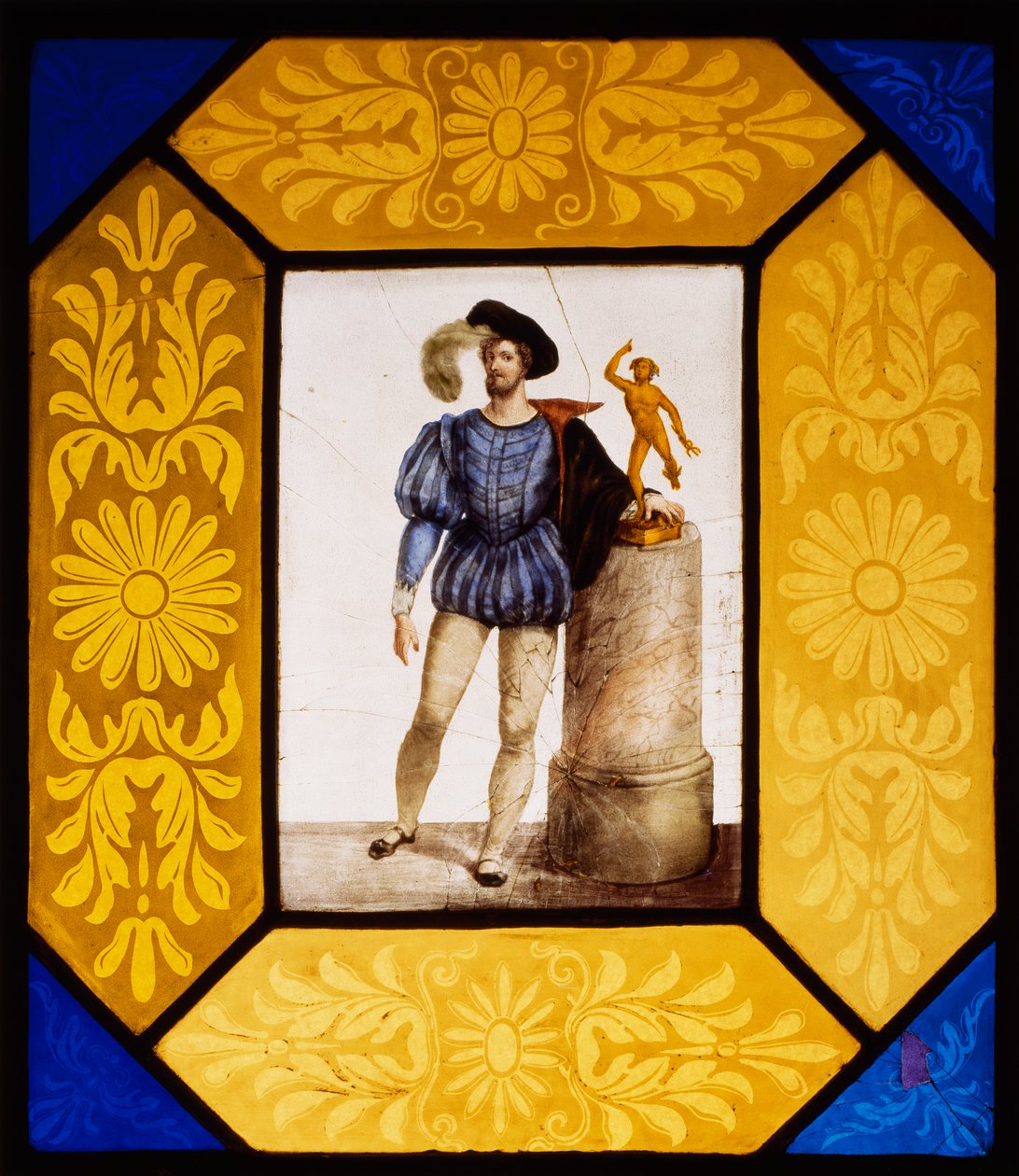 Giuseppe Bertini (1825-1898) Giambolognának öltözött Mauro Gandolfi szobrász, tűzre festett üveg 49x42 cm, Olaszország alkotó: Giuseppe Bertini