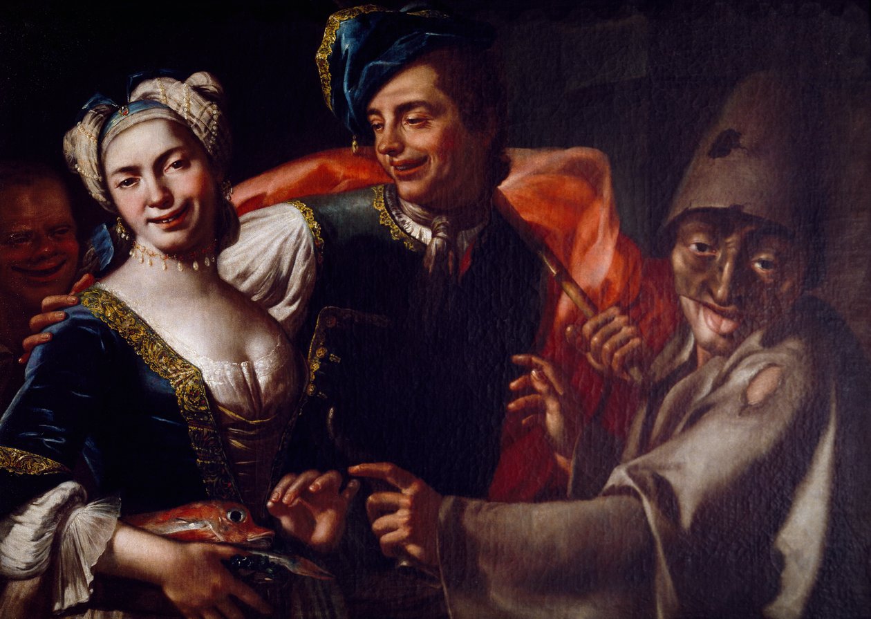 Nápolyi maszkok, Giuseppe Bonito (1707-1789), olaj, vászon. alkotó: Giuseppe Bonito
