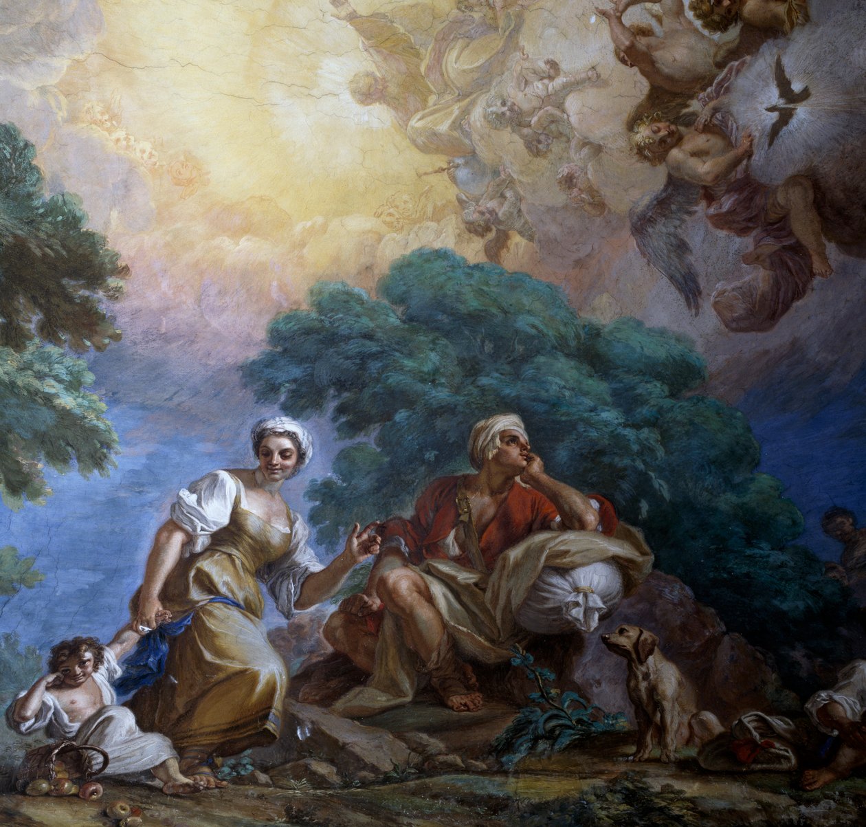 Látogatás, Giuseppe Bonito (1707-1789), freskó, Portici királyi palota, Campania, Olaszország alkotó: Giuseppe Bonito