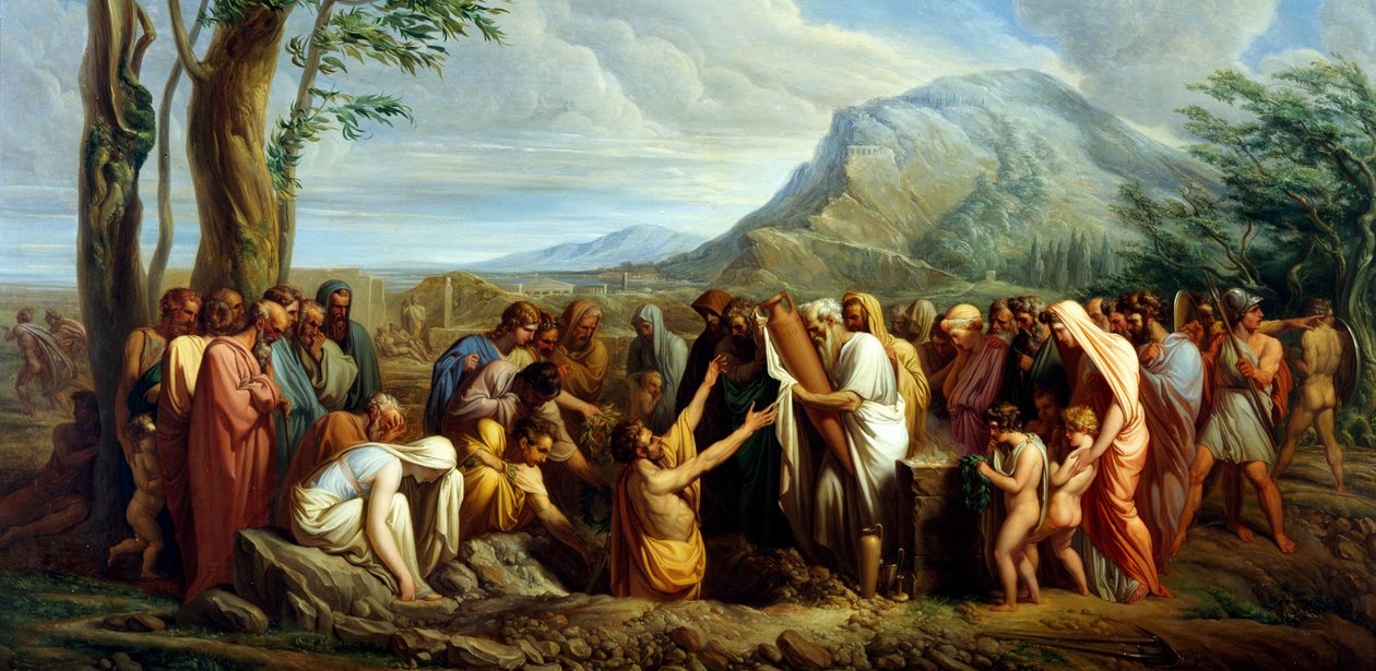 Themisztoklész hamvainak temetése, Giuseppe Bossi (1777-1815), 1809 körül, olaj, vászon, 60x116 cm, Ókori Görögország alkotó: Giuseppe Bossi