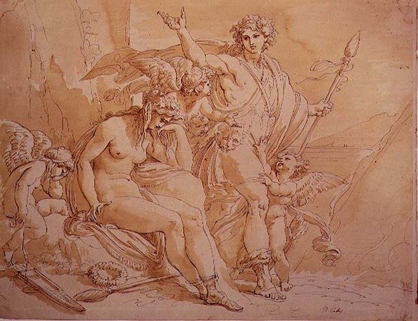 Bacchus és Ariadne, 1780 (tinta és mosás papíron) alkotó: Giuseppe Cades