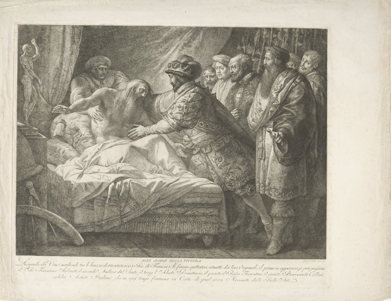 I. Ferenc király a haldokló Leonardo da Vincivel All Glory della pittura (cím a tárgyon) alkotó: Giuseppe Cades