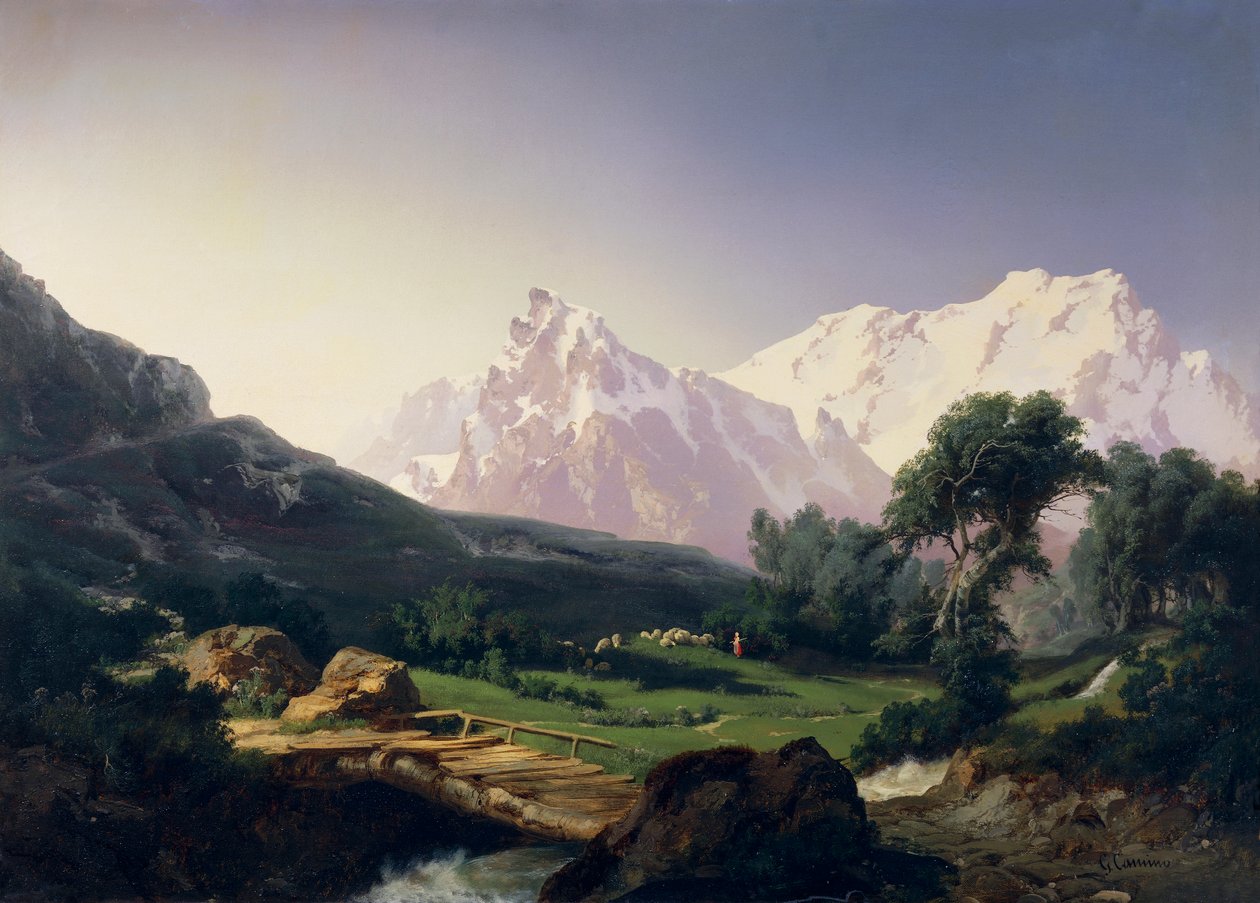 Alpesi csúcsok, Gressoney-völgy, Giuseppe Camino (1818-1890) alkotó: Giuseppe Camino