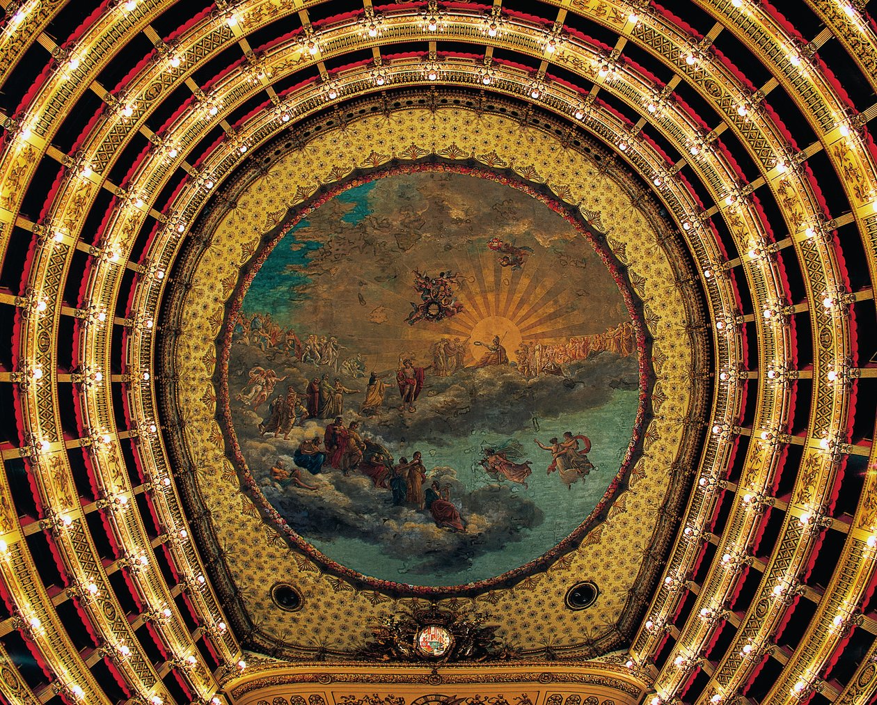 Giuseppe Cammarano (1766-1850), Teatro San Carlo (Szent Károly Királyi Színház), Nápoly, Campania, Olaszország által festett mennyezet alkotó: Giuseppe Cammarano