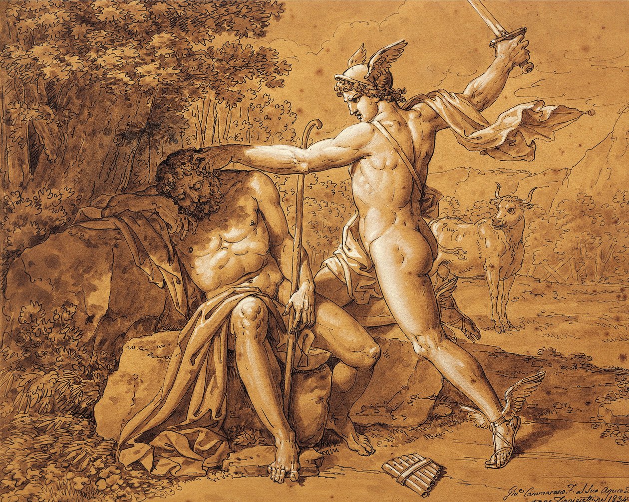 Olaszország, Mercury megöli Argot, hogy megmentse a nimfát (Mercury megöli Argot, hogy megmentse a nimfát) Giuseppe Cammarano (1766-1859) a művésztől Gaetano Donizettinek adott, rajz alkotó: Giuseppe Cammarano