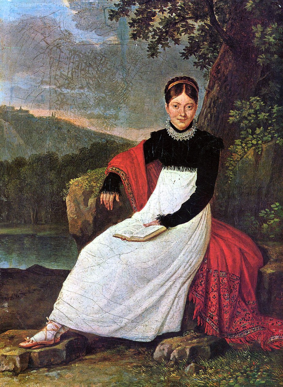 Caroline (Bonaparte) nápolyi királynő egy nápolyi paraszt hagyományos viseletében. alkotó: Giuseppe Cammarano