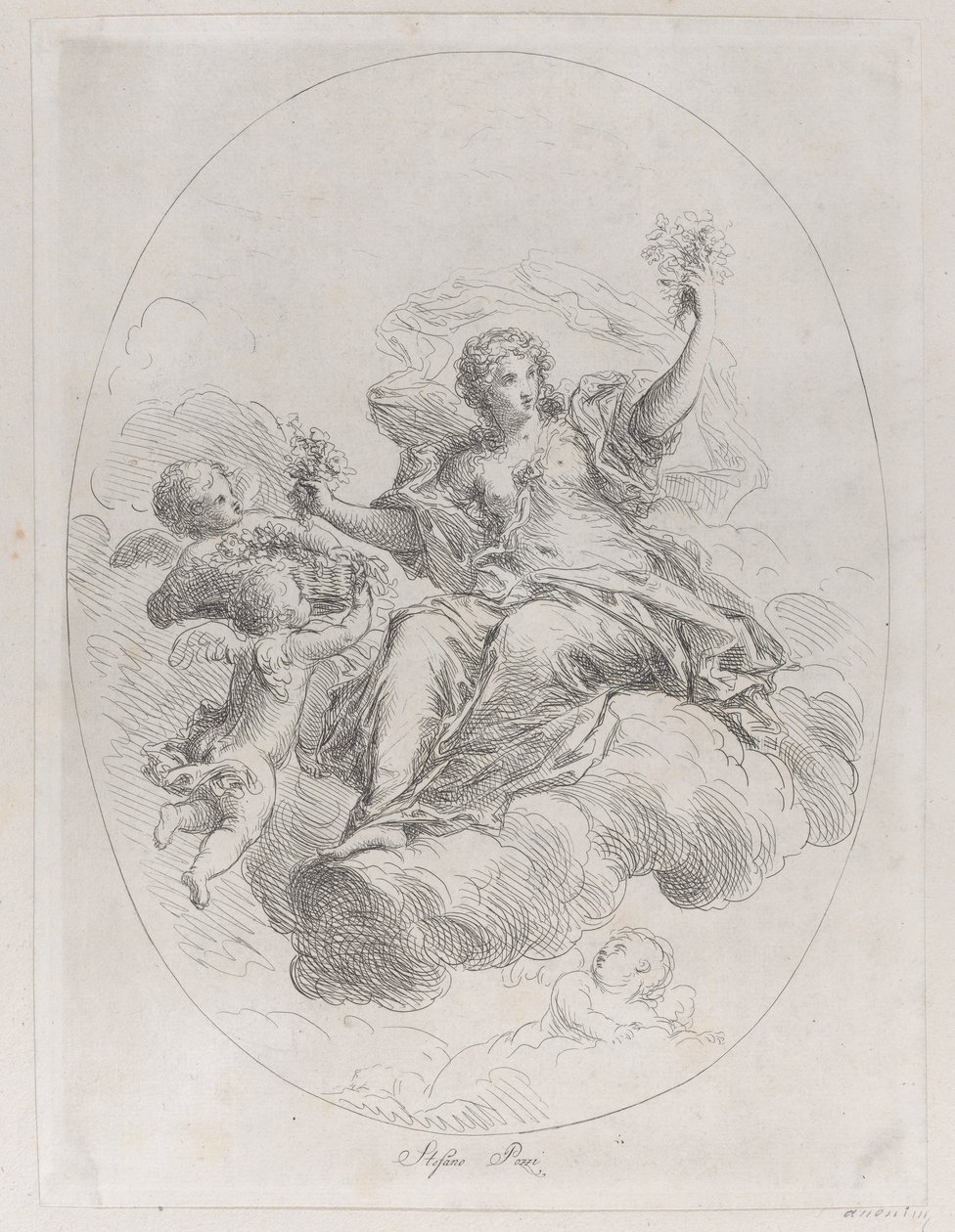 Allegorikus alak a felhőn puttival, Stefano Pozzi nyomán, kb. 1745-1802. alkotó: Giuseppe Canale