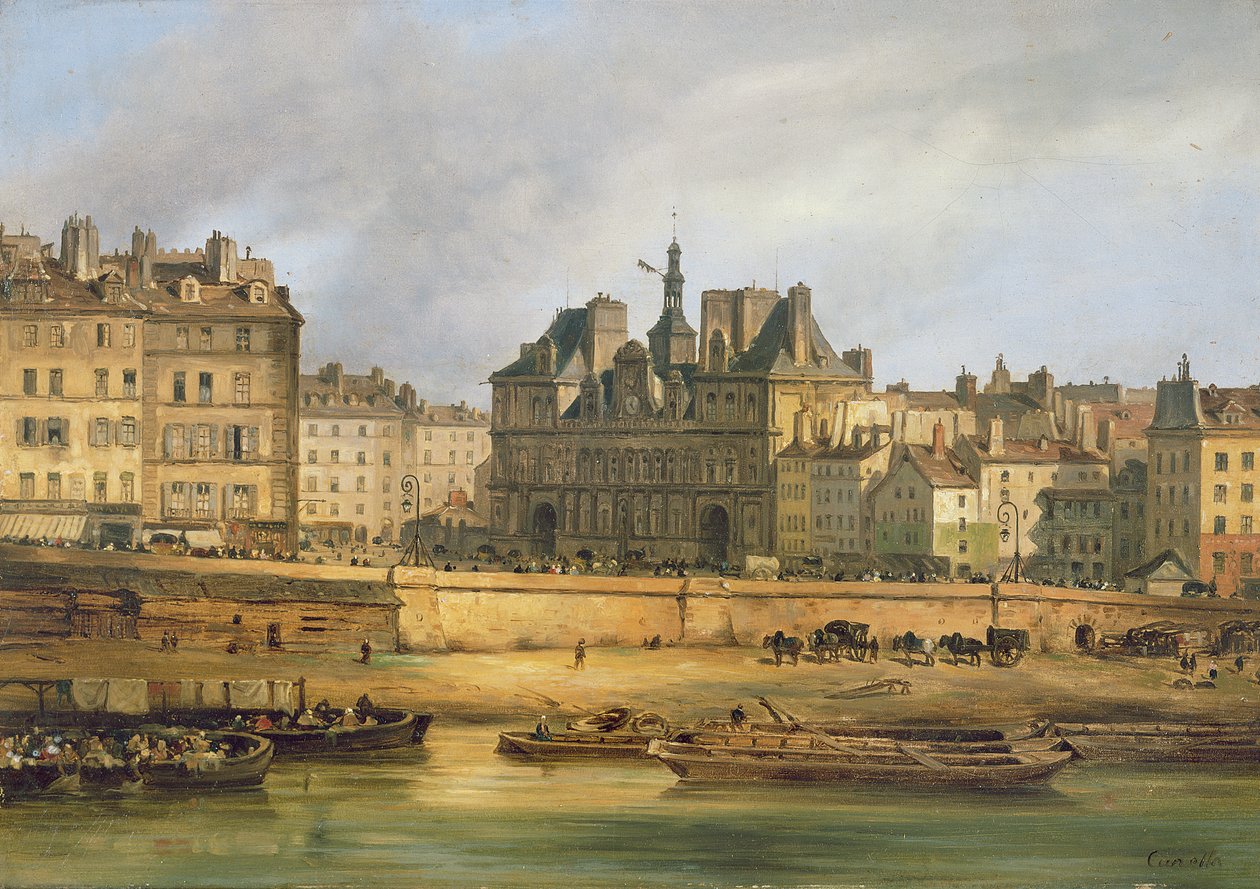 Hotel de Ville és rakpart, Párizs, 1828 alkotó: Giuseppe Canella