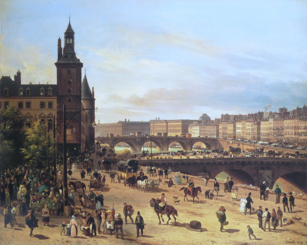 A virágpiac, az Óratorony, a Pont au Change és a Pont Neuf alkotó: Giuseppe Canella