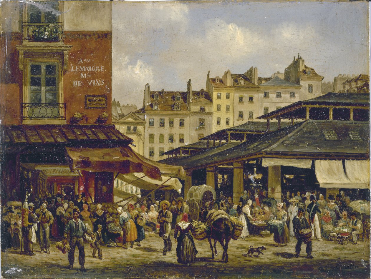 Les Halles és Rue de la Tonnellerie, 1828 körül (olaj, vászon) alkotó: Giuseppe Canella