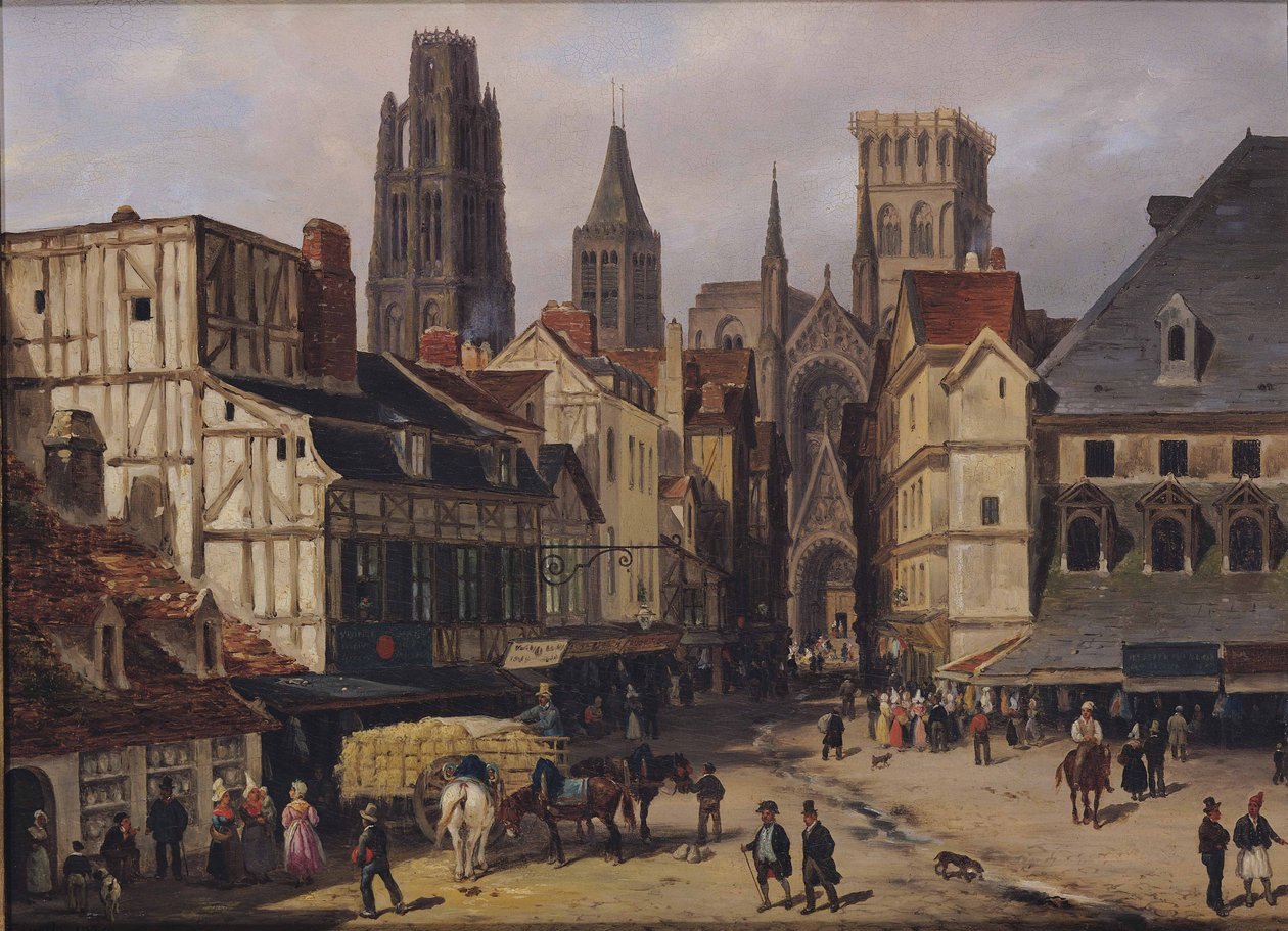 Place de la Haute-Vieille-Tour, Rouen, 1824 (olaj, karton) alkotó: Giuseppe Canella