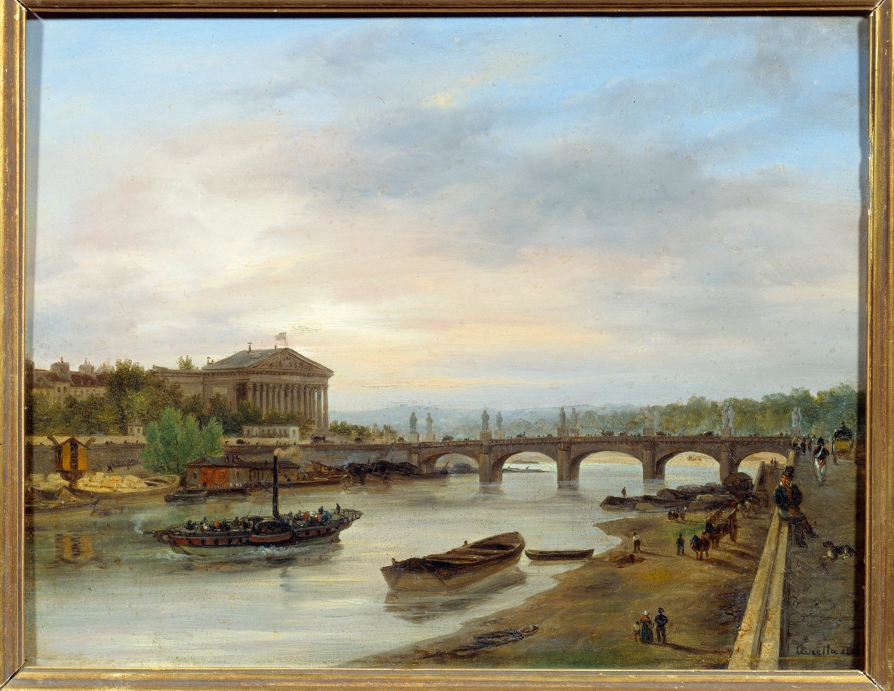 A Palais Bourbon és a Pont Louis XVI (Pont de la Concorde) a párizsi Quai des Tuileries felől nézve. Giuseppe Canella (1788-1847) festménye EC.ITAL. alkotó: Giuseppe Canella