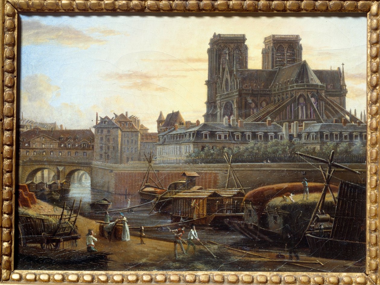 A Szent Károly-híd, a hotel dieu, az archeveche és a Notre Dame a párizsi Quai de la Tournelle felől nézve. Giuseppe Canella (1788-1847) festménye EC.ITAL. alkotó: Giuseppe Canella