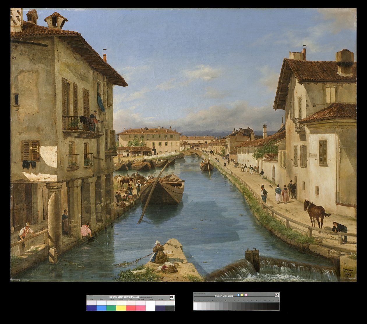 Kilátás a Naviglio-csatornára a milánói San Marco hídról, 1834 alkotó: Giuseppe Canella