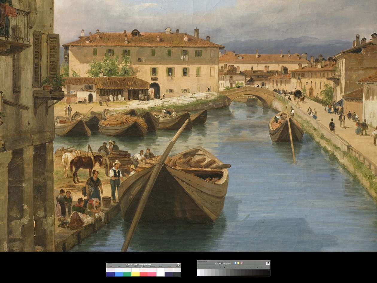 Kilátás a Naviglio-csatornára a milánói San Marco hídról, 1834 alkotó: Giuseppe Canella