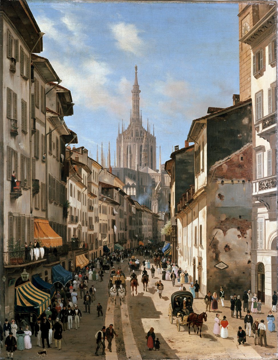 Kilátás a Corsia dei Servi utcára (festmény, 1839 körül) alkotó: Giuseppe Canella