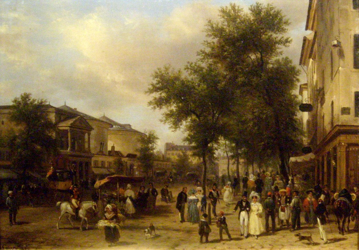 A párizsi Montmartre sugárút látképe [a Théâtre des Variétés és a Passage des Panoramas látható]. alkotó: Giuseppe Canella