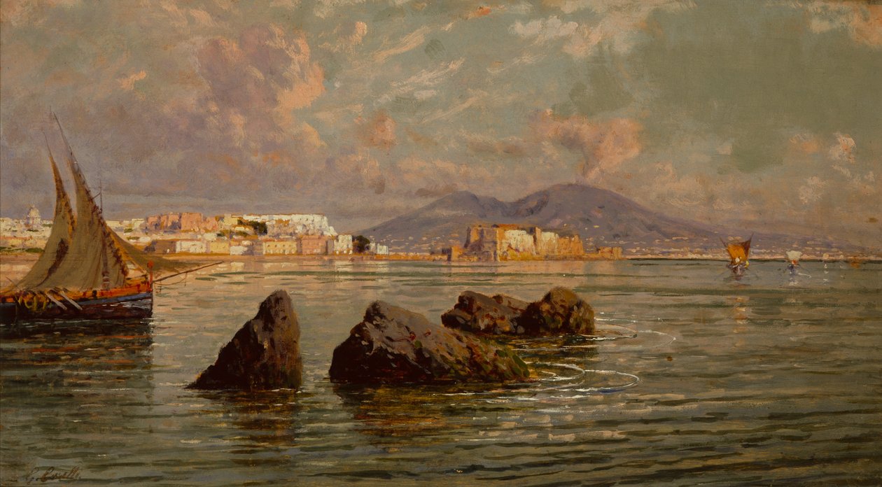 A Nápolyi-öböl (olaj, fa) alkotó: Giuseppe Carelli