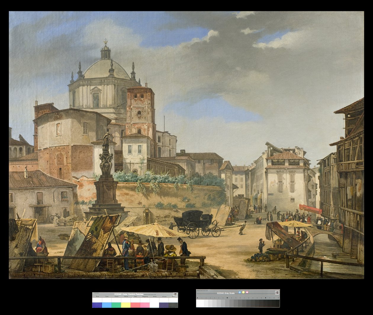 A milánói Piazza della Vetra látképe, 1833 alkotó: Giuseppe Elena