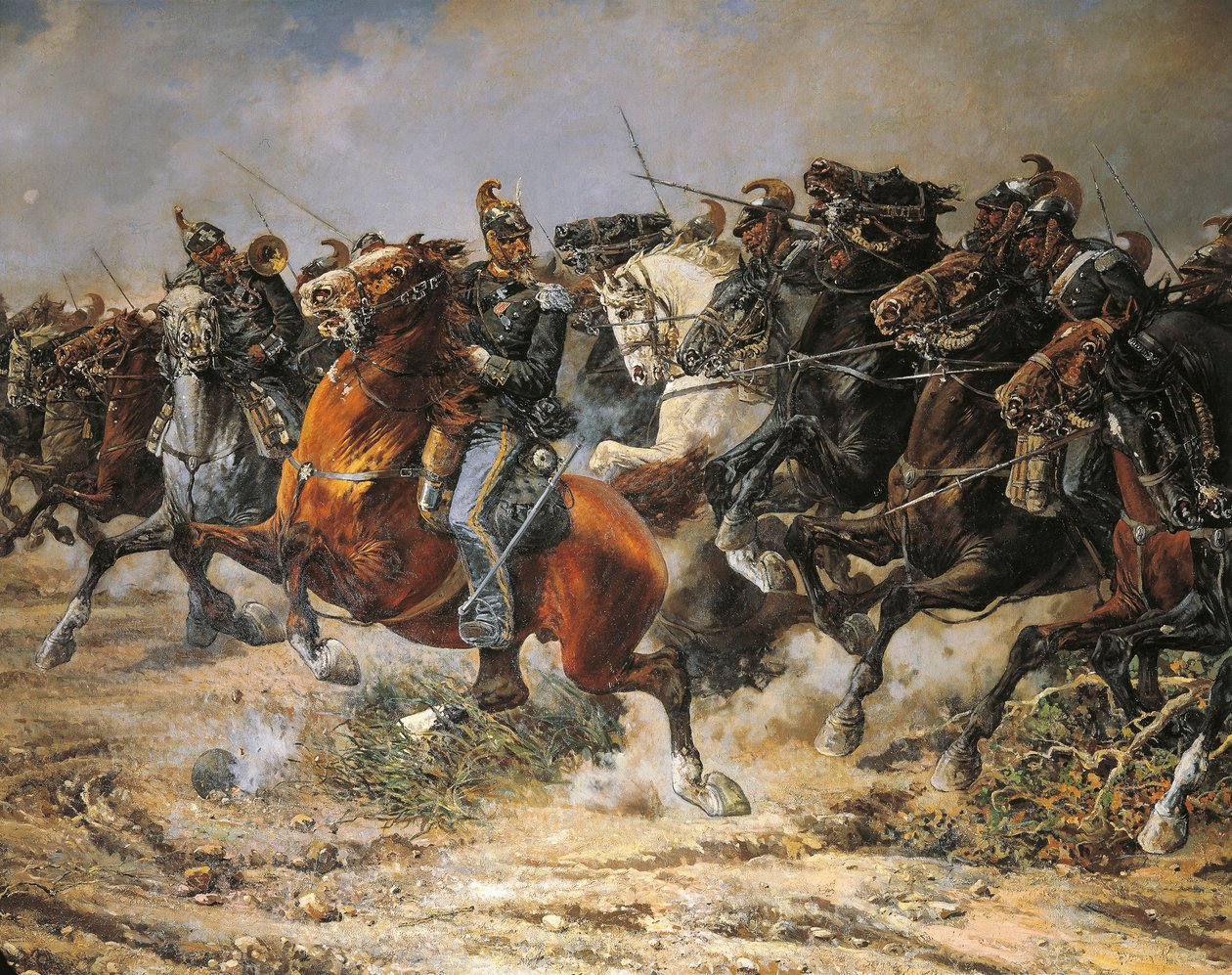 Harmadik függetlenségi háború, a genovai lovasság hadjárata Custozában, 1866. június 24., Giuseppe Gabani festette alkotó: Giuseppe Gabani
