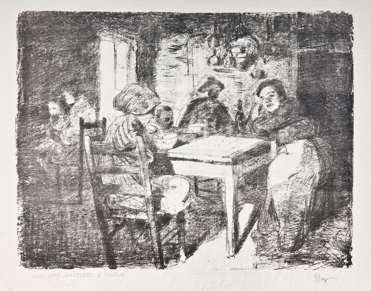 Az asztalnál, 1907 körül (litho) alkotó: Giuseppe Graziosi