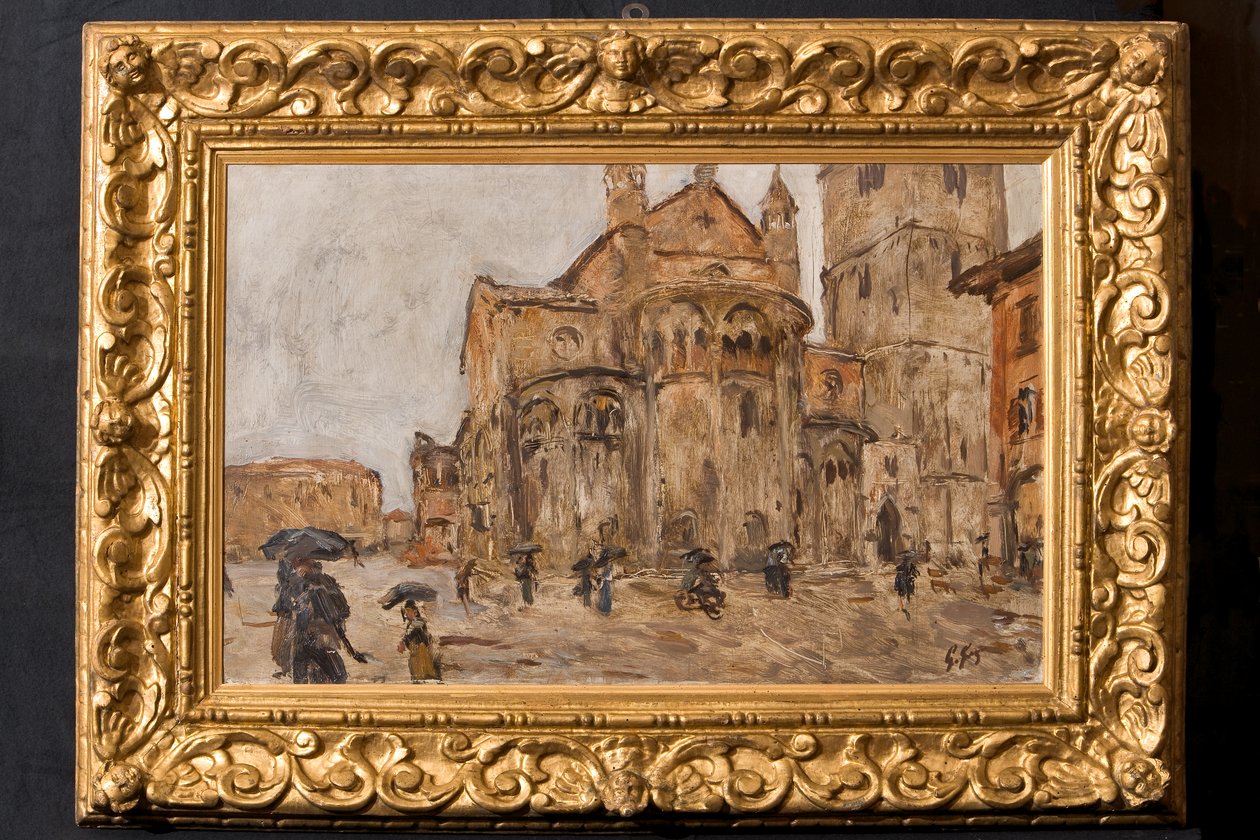Piazza Grande in the Rain (olaj, rétegelt lemez) alkotó: Giuseppe Graziosi