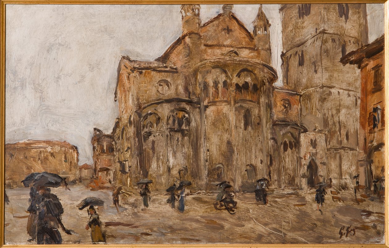 Piazza Grande in the Rain (olaj, rétegelt lemez) alkotó: Giuseppe Graziosi