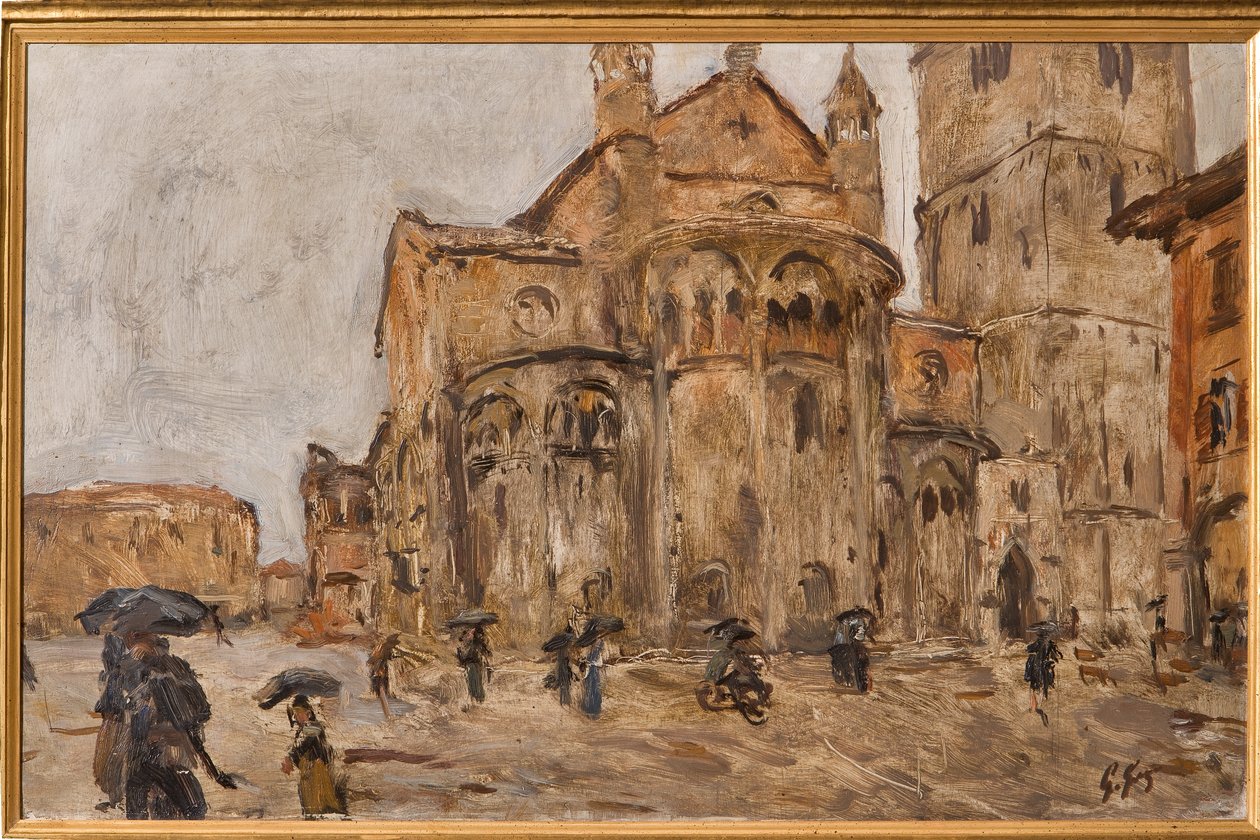 Piazza Grande in the Rain (olaj, rétegelt lemez) alkotó: Giuseppe Graziosi