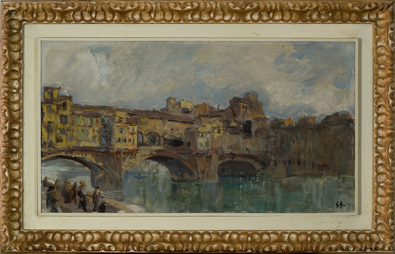 Ponte Vecchio Firenzében (olajfestmény, vászon) alkotó: Giuseppe Graziosi