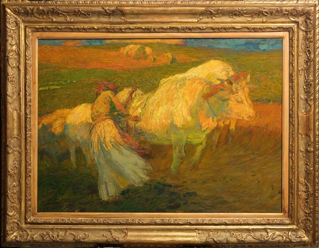 A szántás (olaj kartonra) alkotó: Giuseppe Graziosi