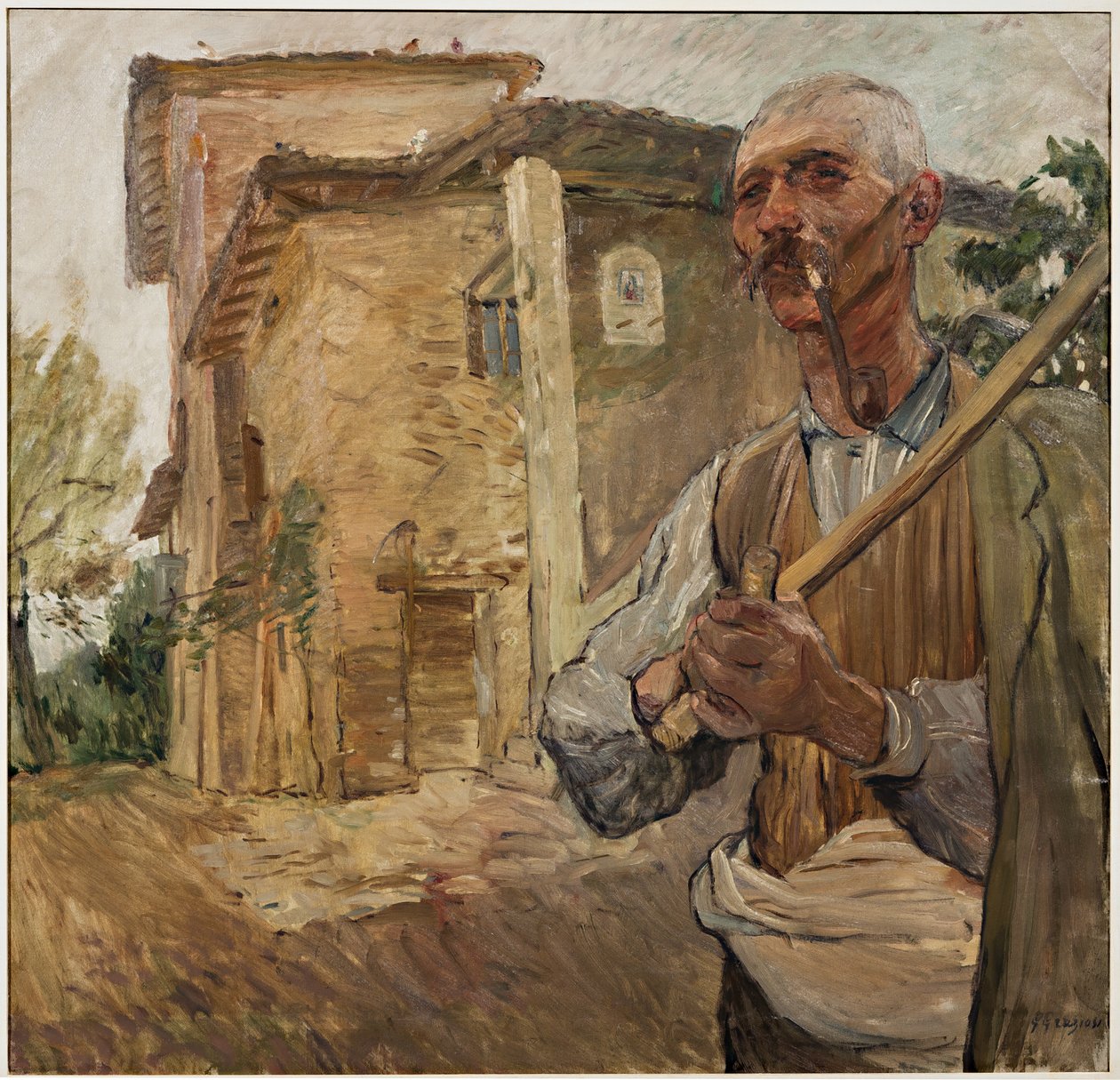 Férfi pipával (olaj, vászon) alkotó: Giuseppe Graziosi