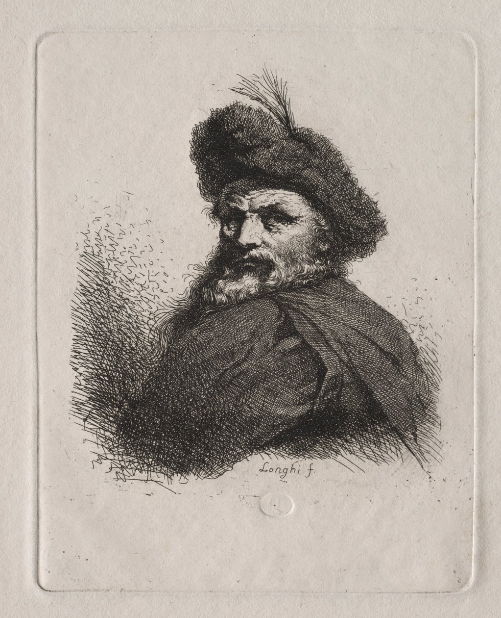 Szőrme sapkás férfi mellszobra alkotó: Giuseppe Longhi