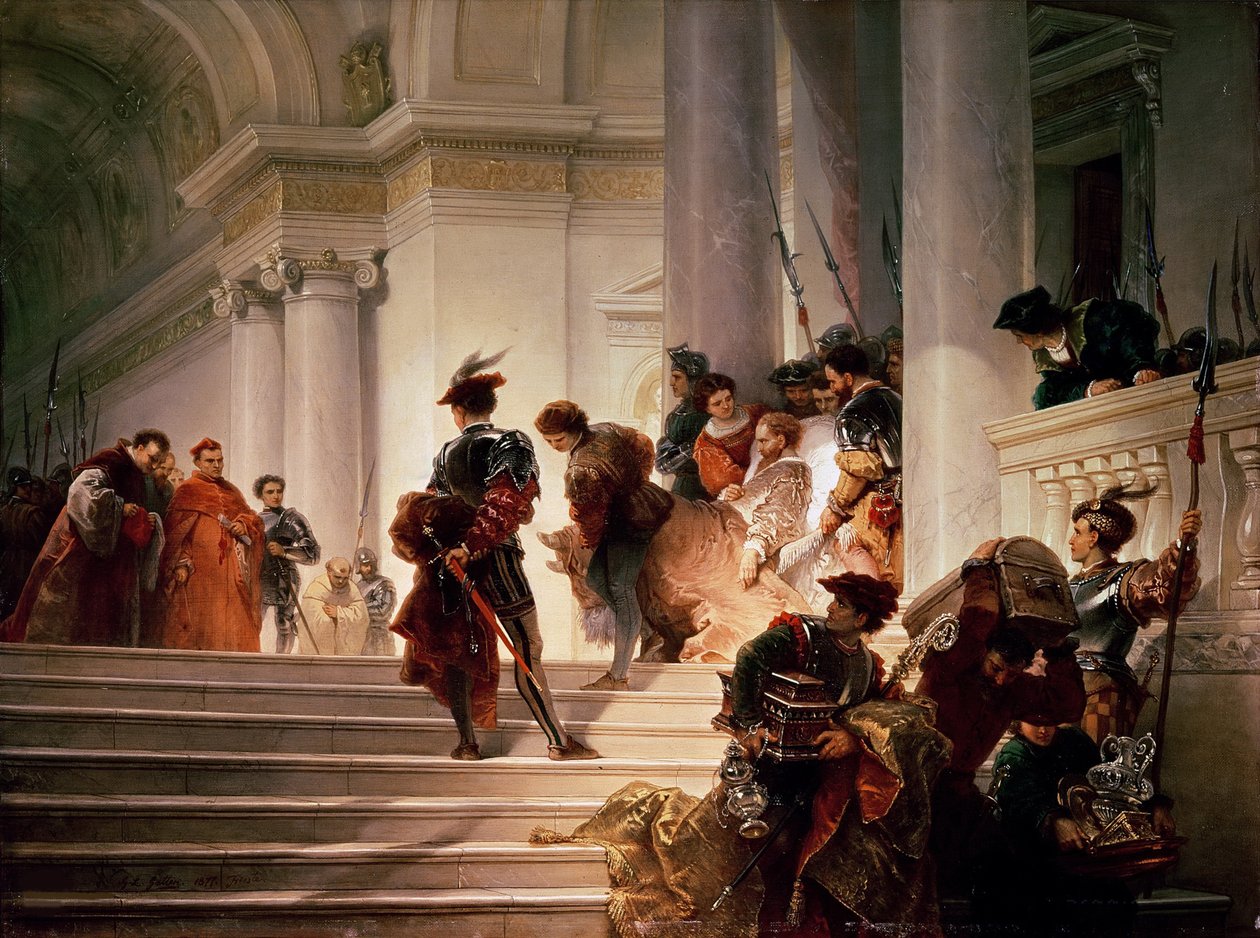 Cesare Borgia elhagyja a Vatikánt, 1877. alkotó: Giuseppe Lorenzo Gatteri
