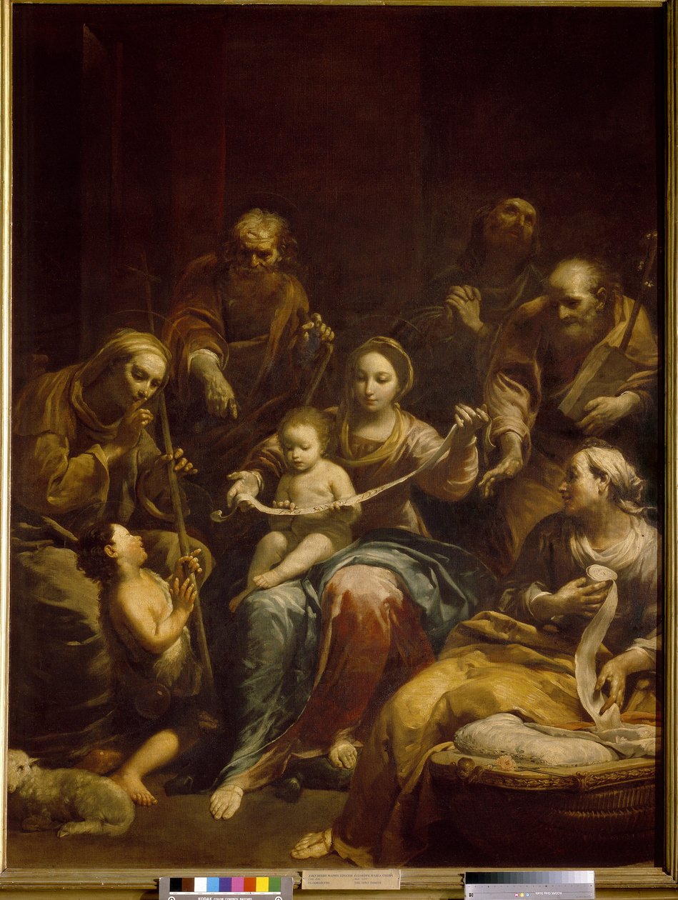A Szent Család (The Holy Family). A festmény középpontjában a Szűz és a gyermek Krisztus áll, körülötte József, Szent Erzsébet és Keresztelő Szent János, gyermek. Giuseppe Maria Crespi, Lo Spagnolo (1665-1747) festménye, olaj, vászon, 17 körül alkotó: Giuseppe Maria Crespi