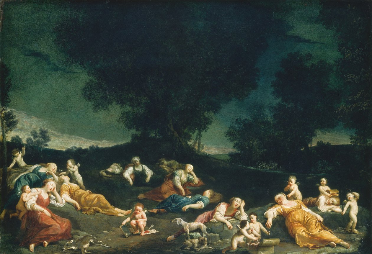 Ámorok lefegyverző alvó nimfákat, c. 16901705. alkotó: Giuseppe Maria Crespi