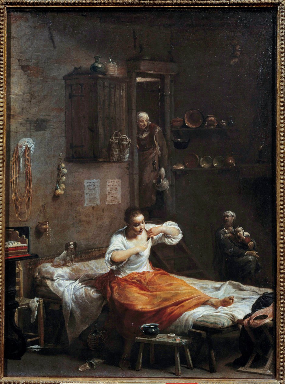 La femme à la puce Giuseppe Crespi (1665-1747) festménye 18. század V. 0,54 x 0,40 m alkotó: Giuseppe Maria Crespi