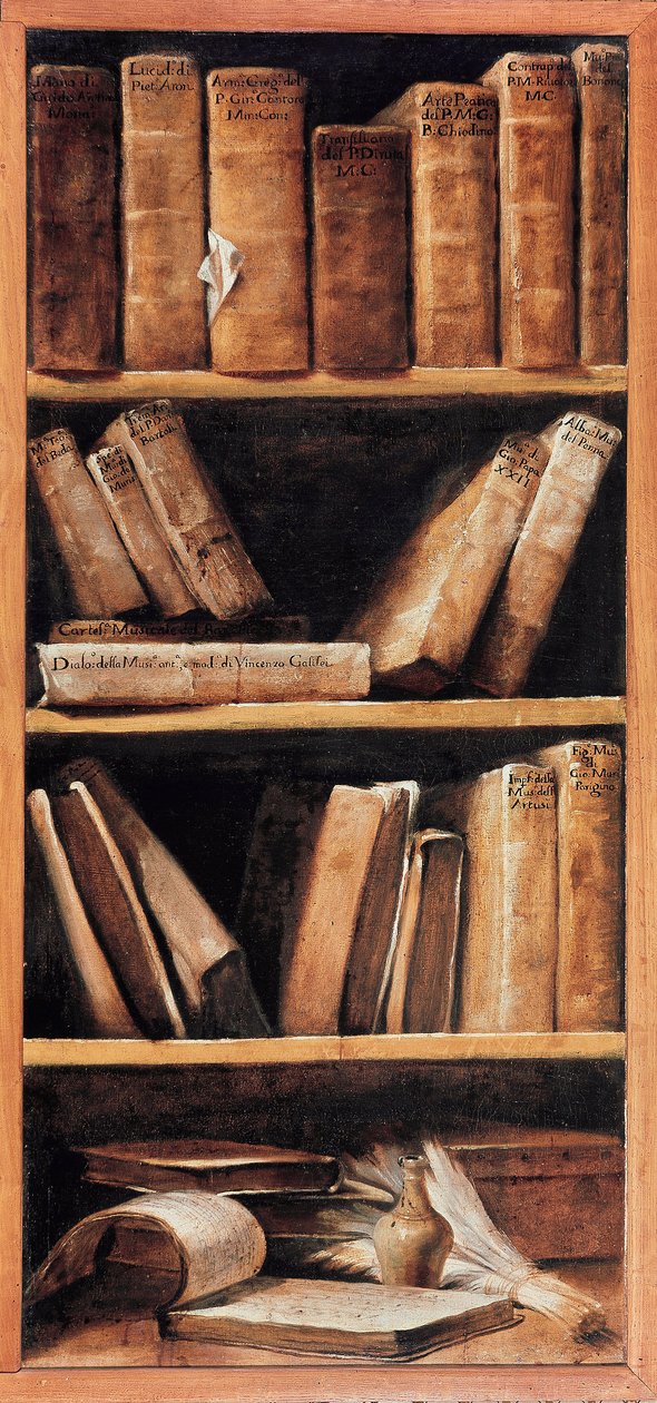 Csendélet könyvtár zenei könyvekkel. Giuseppe Maria Crespi dit lo Spagnolo (a spanyol) festménye (1665-1747) 1715 Bologna, Zenei Konzervatórium alkotó: Giuseppe Maria Crespi