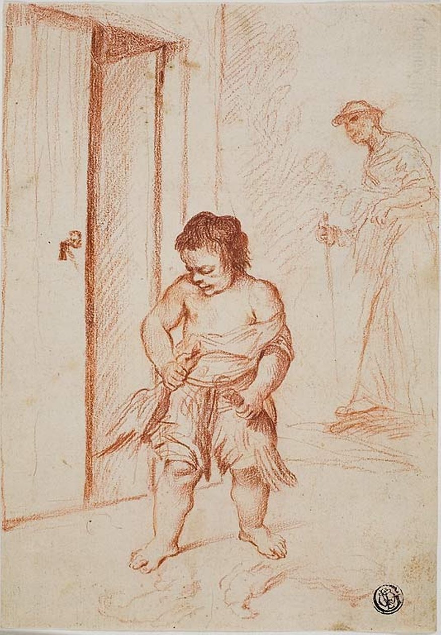 Tanulmány két figuráról (recto); Töredékes másolat (fordítva) alkotó: Giuseppe Maria Crespi