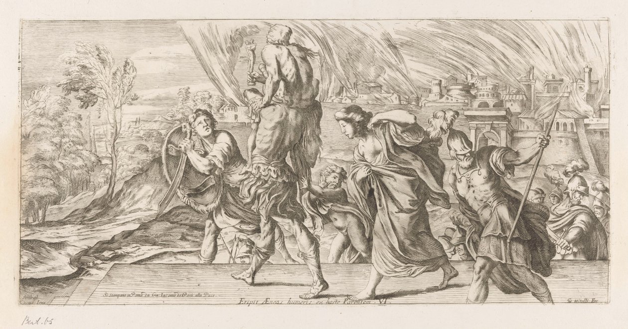 Aeneas vlucht met zijn familie uit Troje Aeneas megmentése az ellenséges szülő válláról (cím a tárgyon) Omzwervingen van Aeneas (sorozat címe) Caracci L