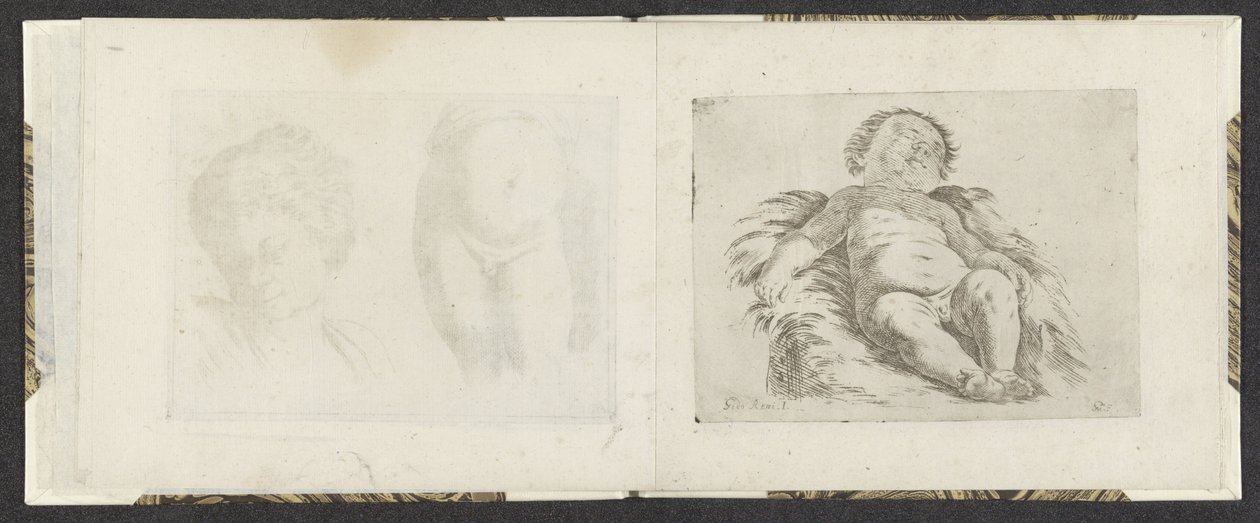 Meztelenül fekvő baba Rajzpéldák (sorozat címe) Mitelli mélynyomás (sorozat címe) alkotó: Giuseppe Maria Mitelli