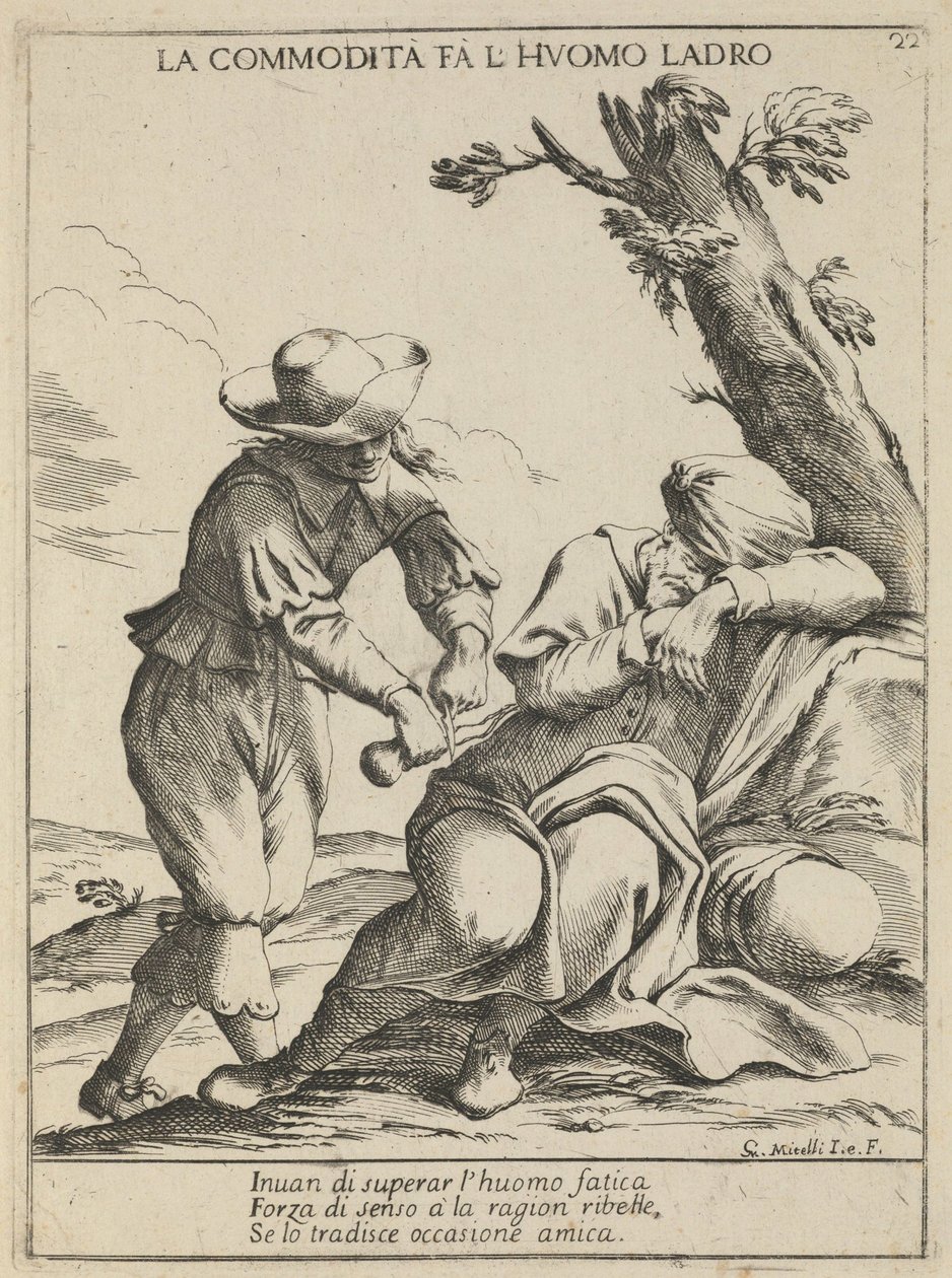 A lehetőség tolvajt csinál. A kényelem tolvajt csinál, 1678 alkotó: Giuseppe Maria Mitelli