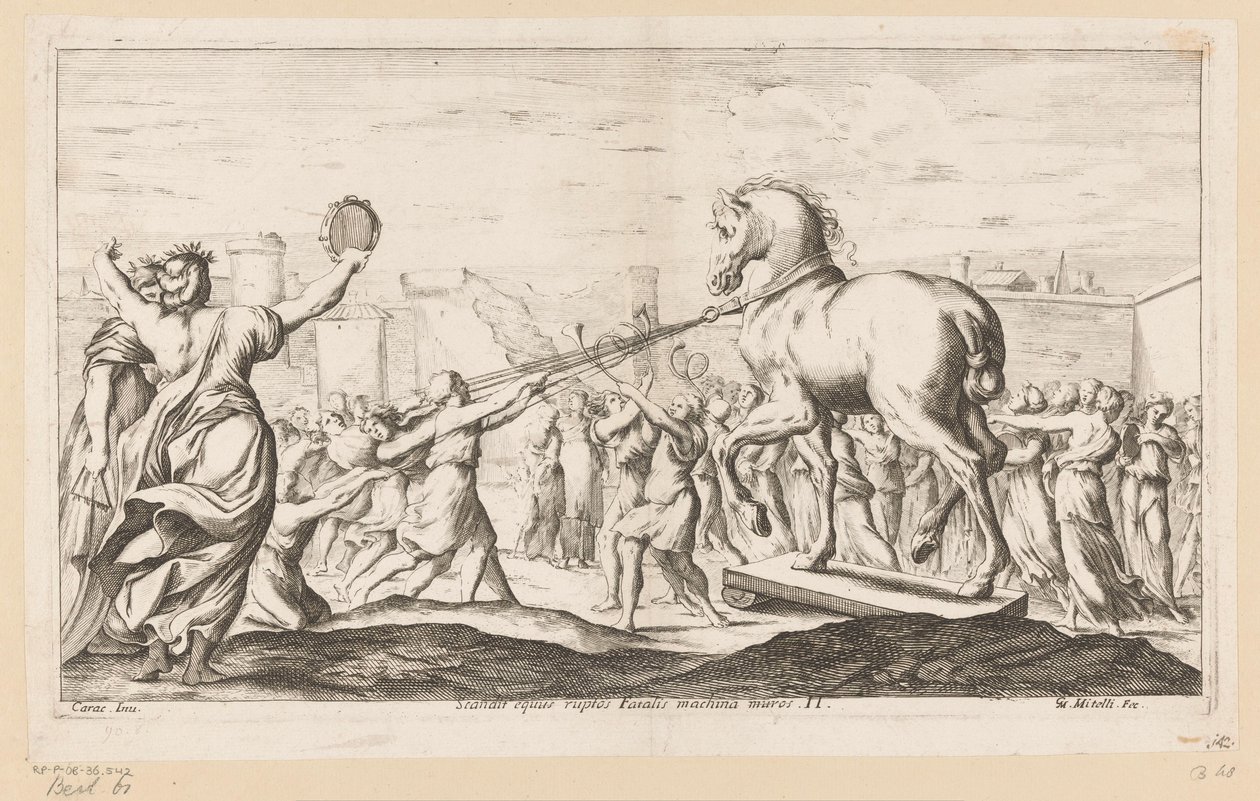 Behozzák a trójai falót Scandit equus ruptos Fatalis machina muros (cím a tárgyon) Aeneas vándorlásai (sorozat címe) L