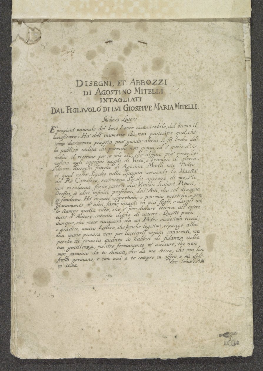 Címnyomat előszóval megrendelve Ornamenten (sorozat címe) Agostino Mitelli rajzai és vázlatai, fia, Gioseppe Maria Mitelli faragott (a sorozat címe a tárgyon) alkotó: Giuseppe Maria Mitelli